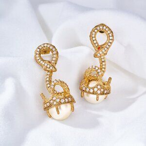 Alicia Bonnie Elara Snake Serpent Textured Gold Statement Earrings Bold Style